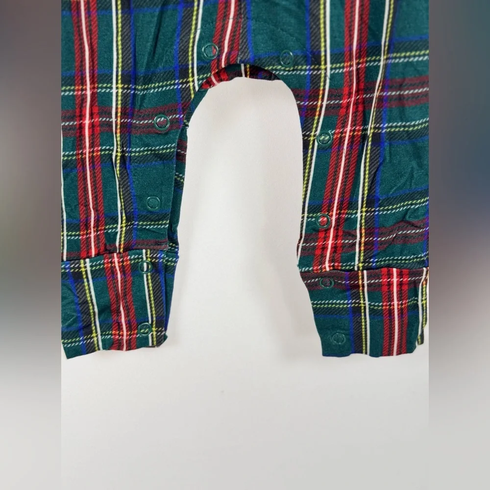 Posh Peanut New Bamboo Collared Henley Romper‎ Green Tartan Plaid Sz 9-12 m